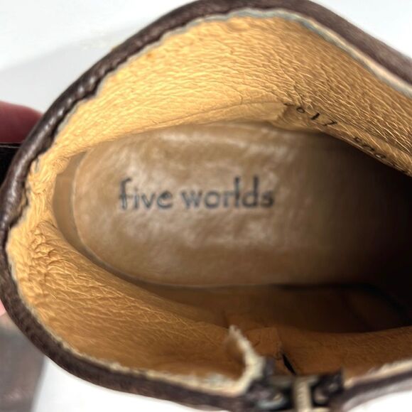 Five Worlds Cordani Serene Studded Cowboy Booties Brown Leather Side Zip 7 1/2 - Picture 14 of 16